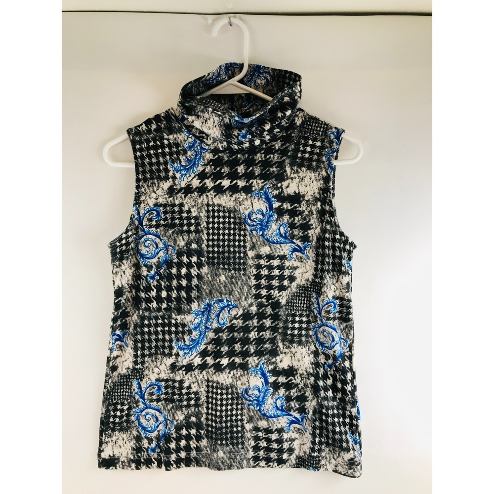 Weekenders Shirt, Women's Size Small, Black Blue Cream, Floral, Sleeveless, Cowl